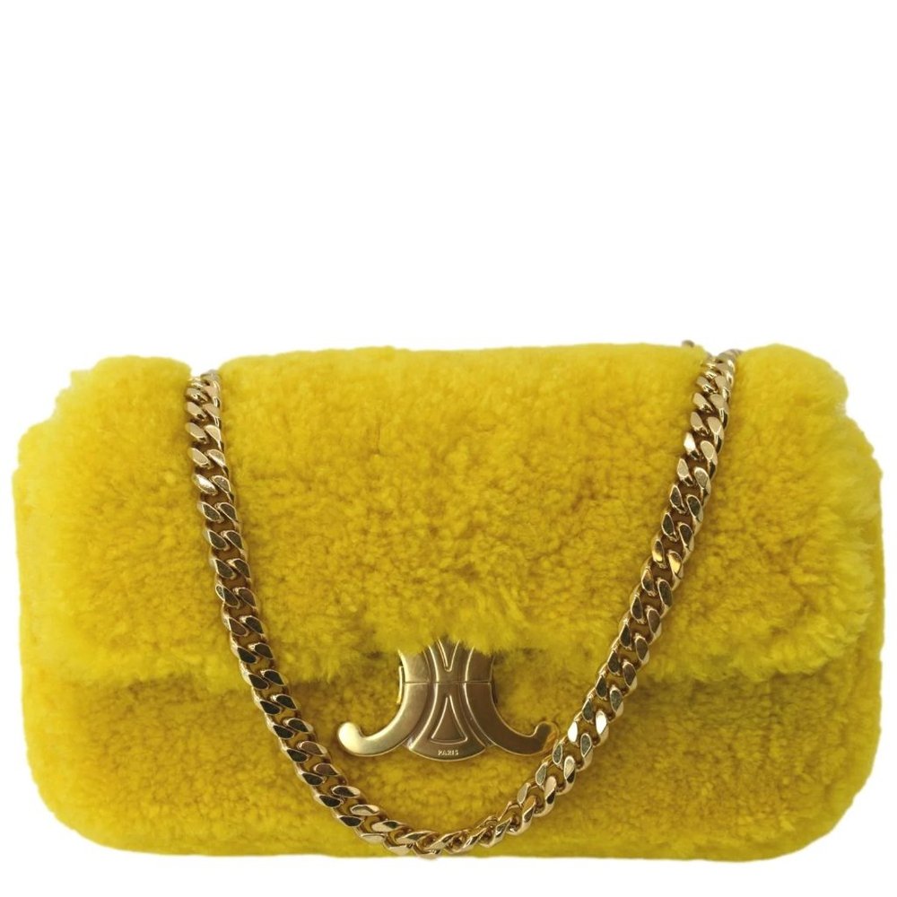 Celine Triomphe Fluffy Shearling Shoulder Bag Yellow Gem